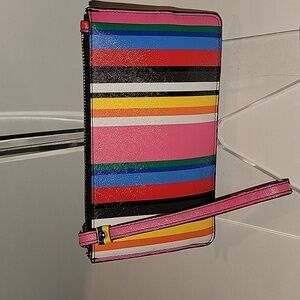 NORDSTROM MULTICOLOR STRIPE FAUX LEATHER WRISTLET CREDIT CARD & ID HOLDER